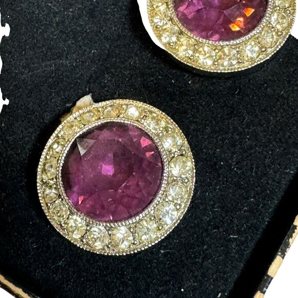Vintage Sarah Coventry Royal Velvet Clip Earrings Stone Sparkly Holiday Party - Picture 6 of 6
